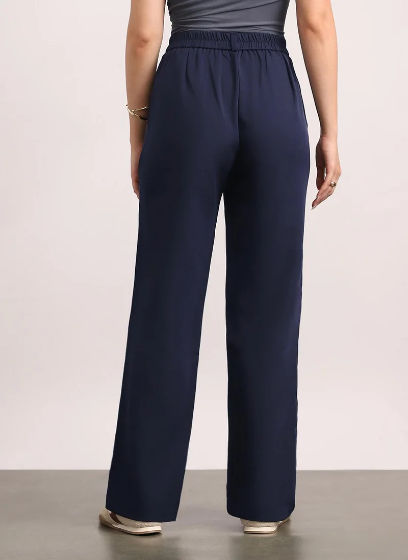 Urbano Fashion  Urbano Fashion Women's Navy Loose Baggy Fit Solid Korean Pants Stretchable for Women | Best Price UAE